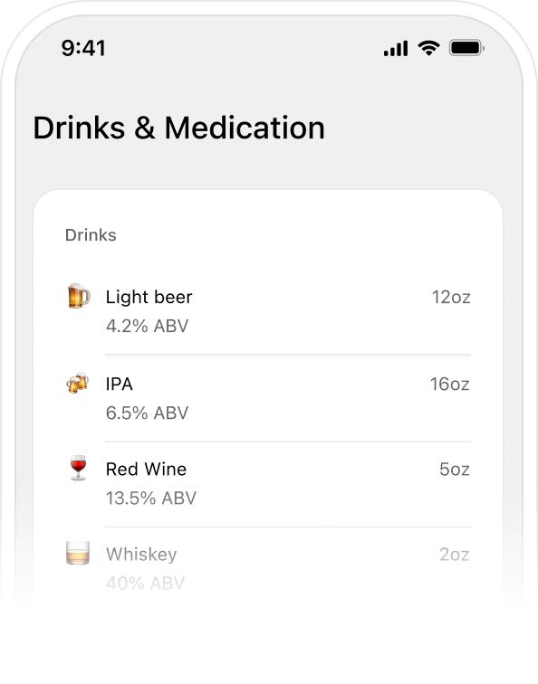 Drinks and medication screen